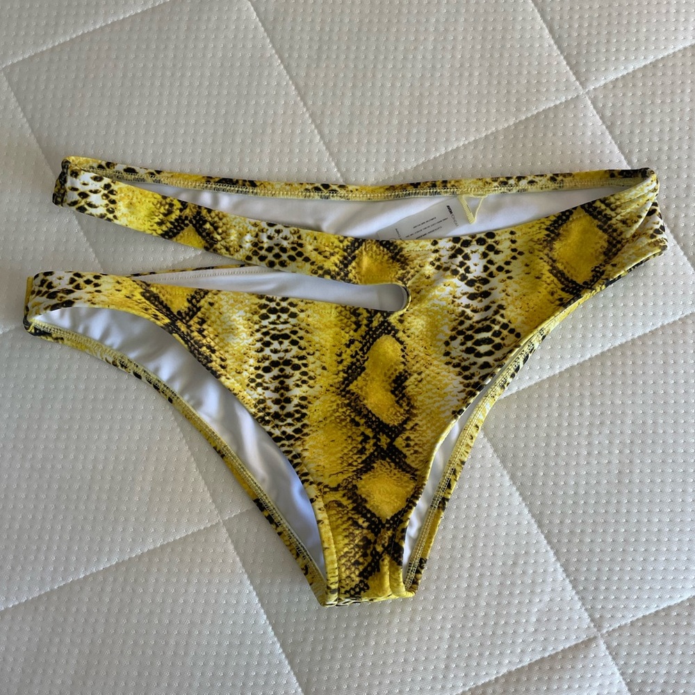 NEW FN yellow snakeskin cut out bikini bottoms swimwear